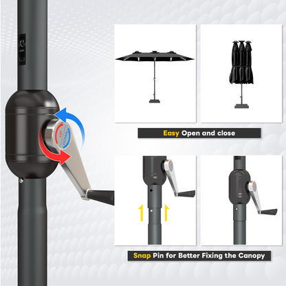 YODOLLA 15ft Patio Umbrella with Solar Lights, Black