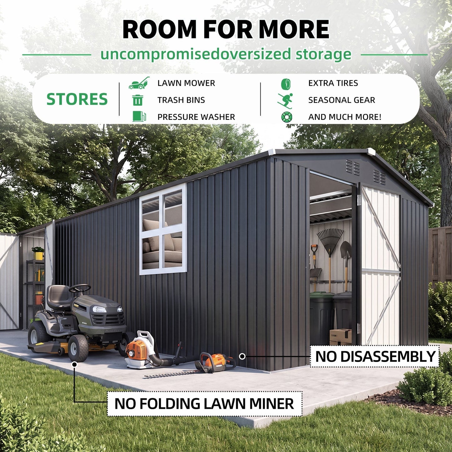 YODOLLA 20' x 10' Outdoor Storage Shed Large 10x20 Metal Sheds with Windows Utility Tool Storage
