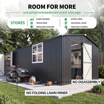 YODOLLA 20' x 10' Outdoor Storage Shed Large 10x20 Metal Sheds with Windows Utility Tool Storage