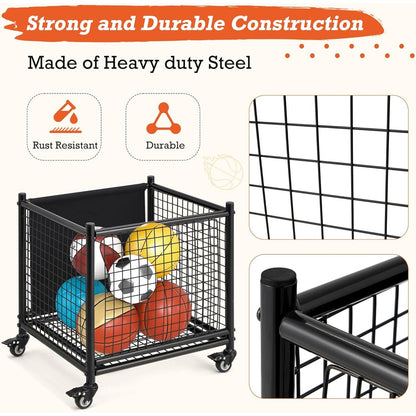 YODOLLA Ball Cart Storage Rolling Basketball Bin with Wheels