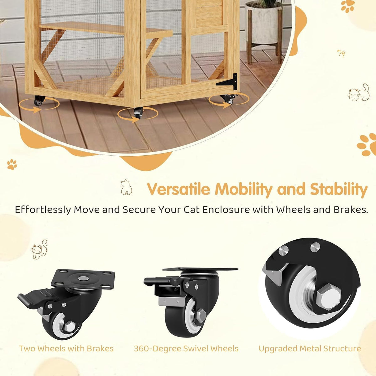YODOLLA 60" Tall Catio Outdoor Cat Enclosure, Wooden Cat House, Natural