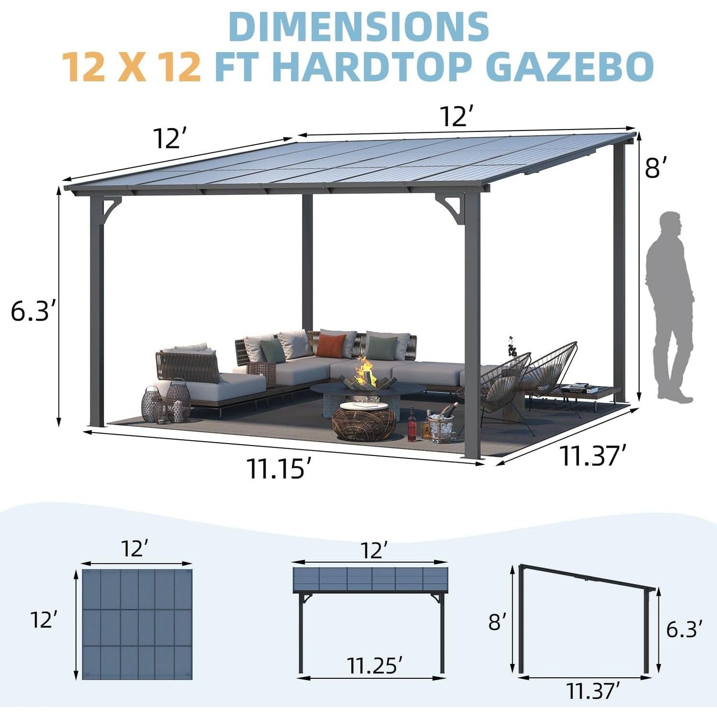 YODOLLA 12' x 12' Large Outdoor Wall Mounted Gazebos