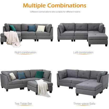 YODOLLA 88.6” L-Shaped Sofa Couch with Reversible Chaise, Fabric Gray