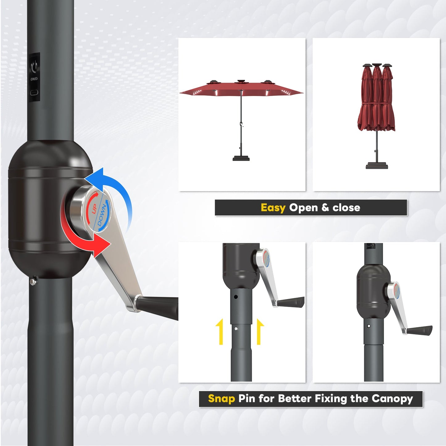 YODOLLA 15ft Patio Umbrella with Solar Lights, Red