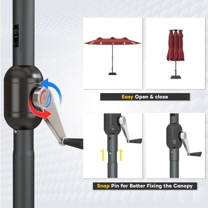 YODOLLA 15ft Patio Umbrella with Solar Lights, Red