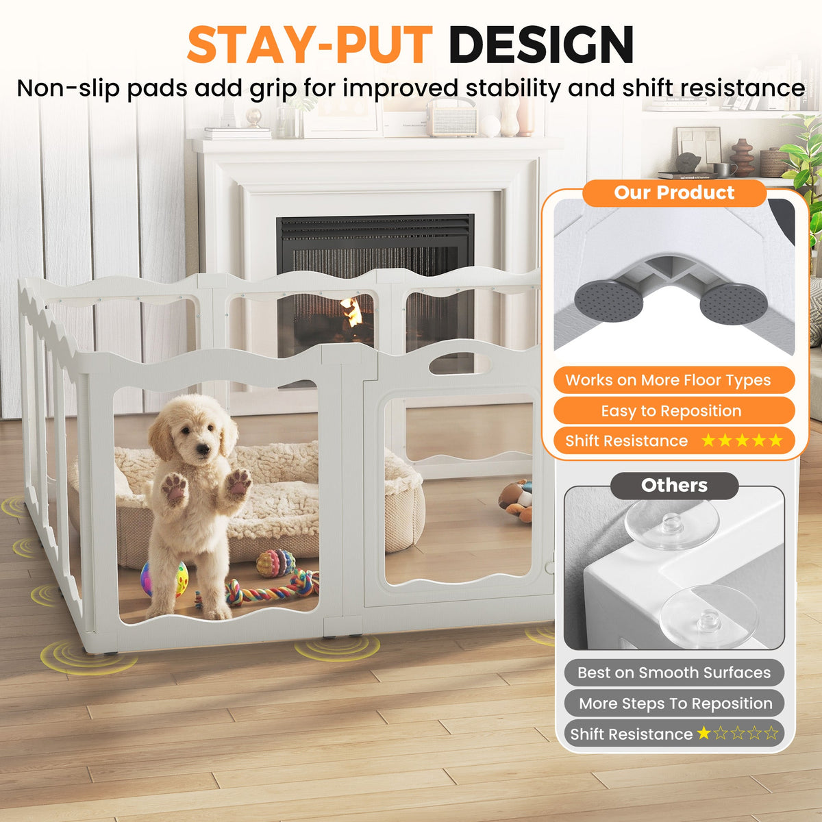 YODOLLA Pet Clear Acrylic Dog Playpen Indoor w/Door, 24" H, 12 Panels, White