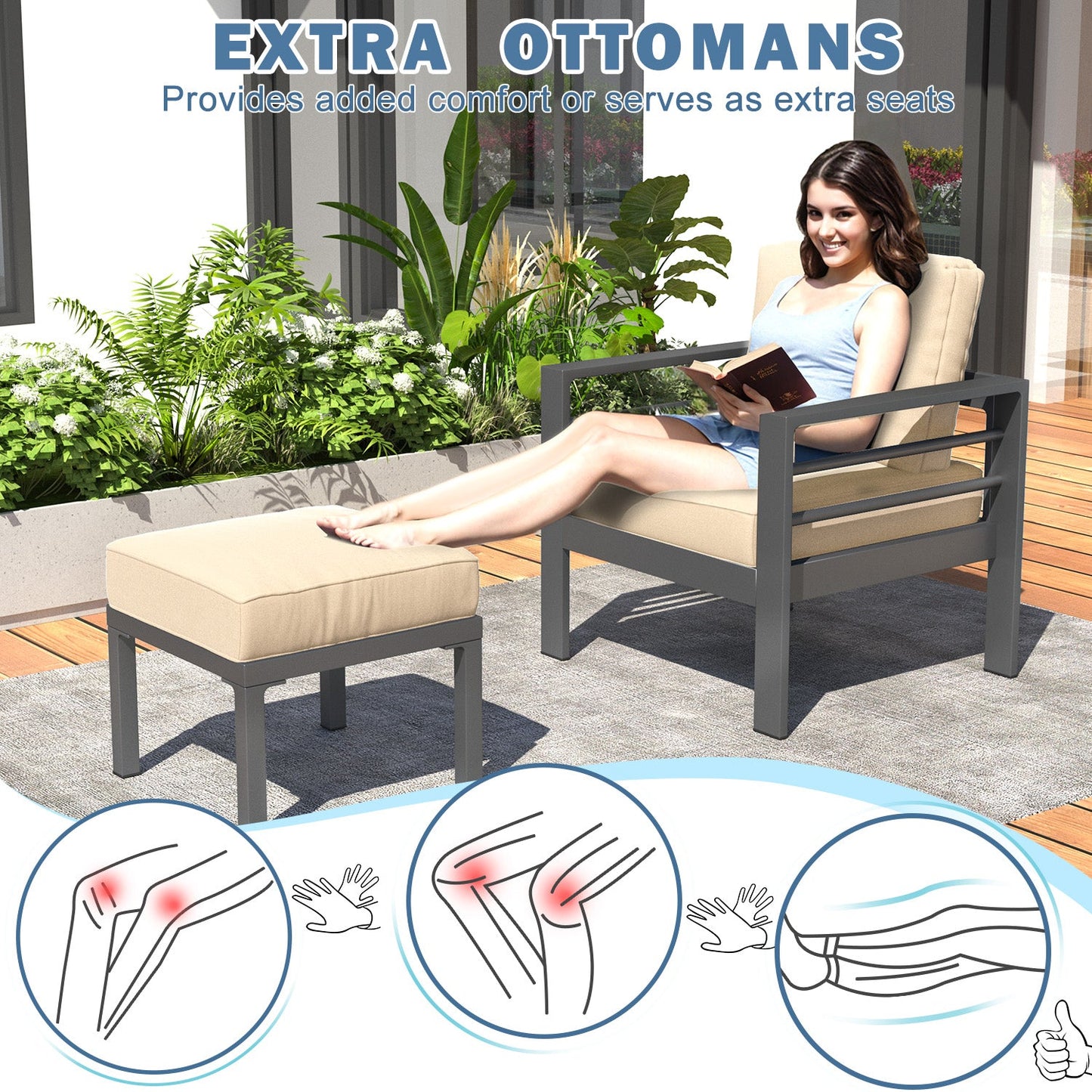 YODOLLA 7 Pieces Aluminum Patio Furniture Set, Beige Cushions