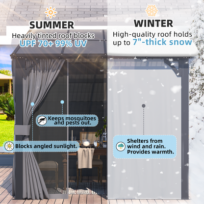 YODOLLA 8' X 8' Wall-Mounted Lean to Pergola Gazebo with Curtains and Netting