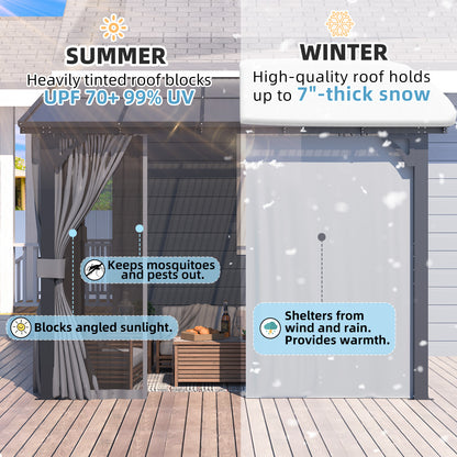 YODOLLA 10’ x 10’ Wall-Mounted Lean to Pergola Gazebo with Curtains and Netting