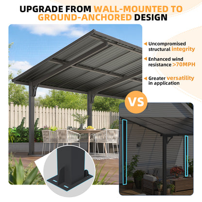 YODOLLA 20'x10' Outdoor Lean to Hardtop Metal Carport Gazebo Freestanding Pergolas