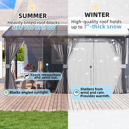 YODOLLA 14’ x 10’ Wall-Mounted Lean to Pergola Gazebo with Curtains and Netting