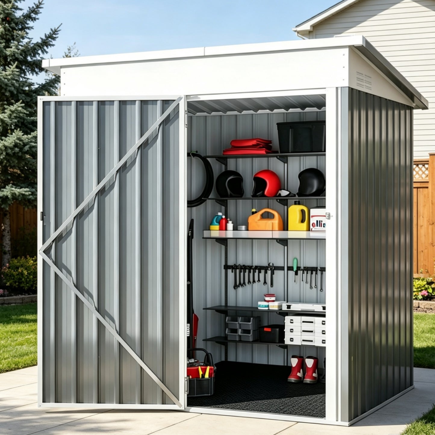 YODOLLA 5'x3' Outdoor Storage Shed with Floor Base Small Metal Garden Sheds
