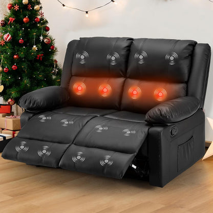 YODOLLA 2 Seat Loveseat Recliner with Heat&Massage Function, Faux Leather Black