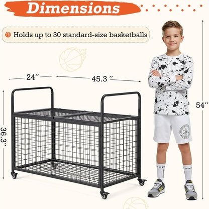 YODOLLA Ball Cart Storage Rolling Basketball Bin with Wheels