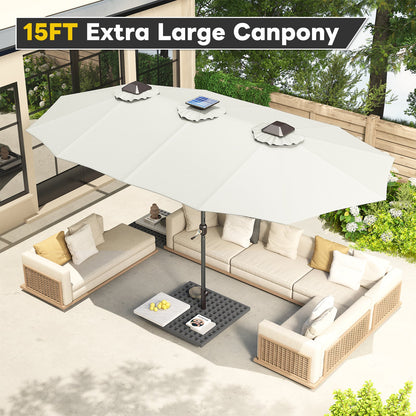 YODOLLA 15ft Patio Umbrella with Solar Lights, Cream