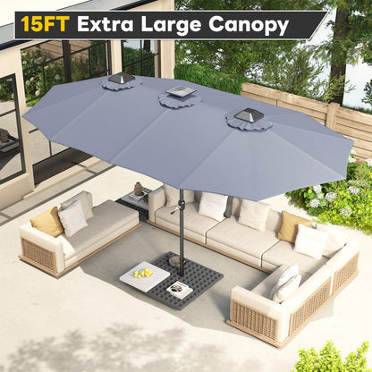 YODOLLA 15ft Patio Umbrella with Solar Lights, Gray