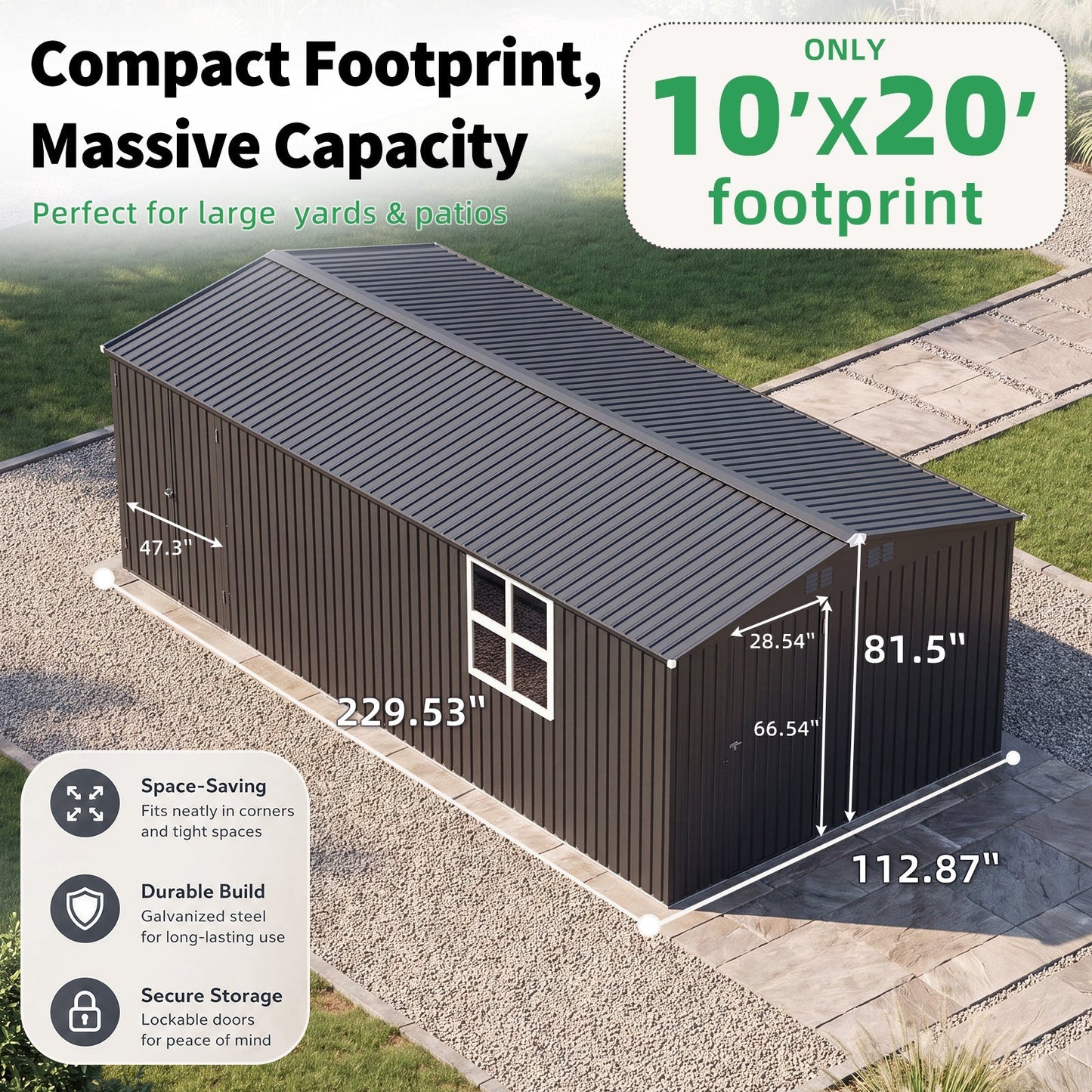 YODOLLA 20' x 10' Outdoor Storage Shed Large 10x20 Metal Sheds with Windows Utility Tool Storage