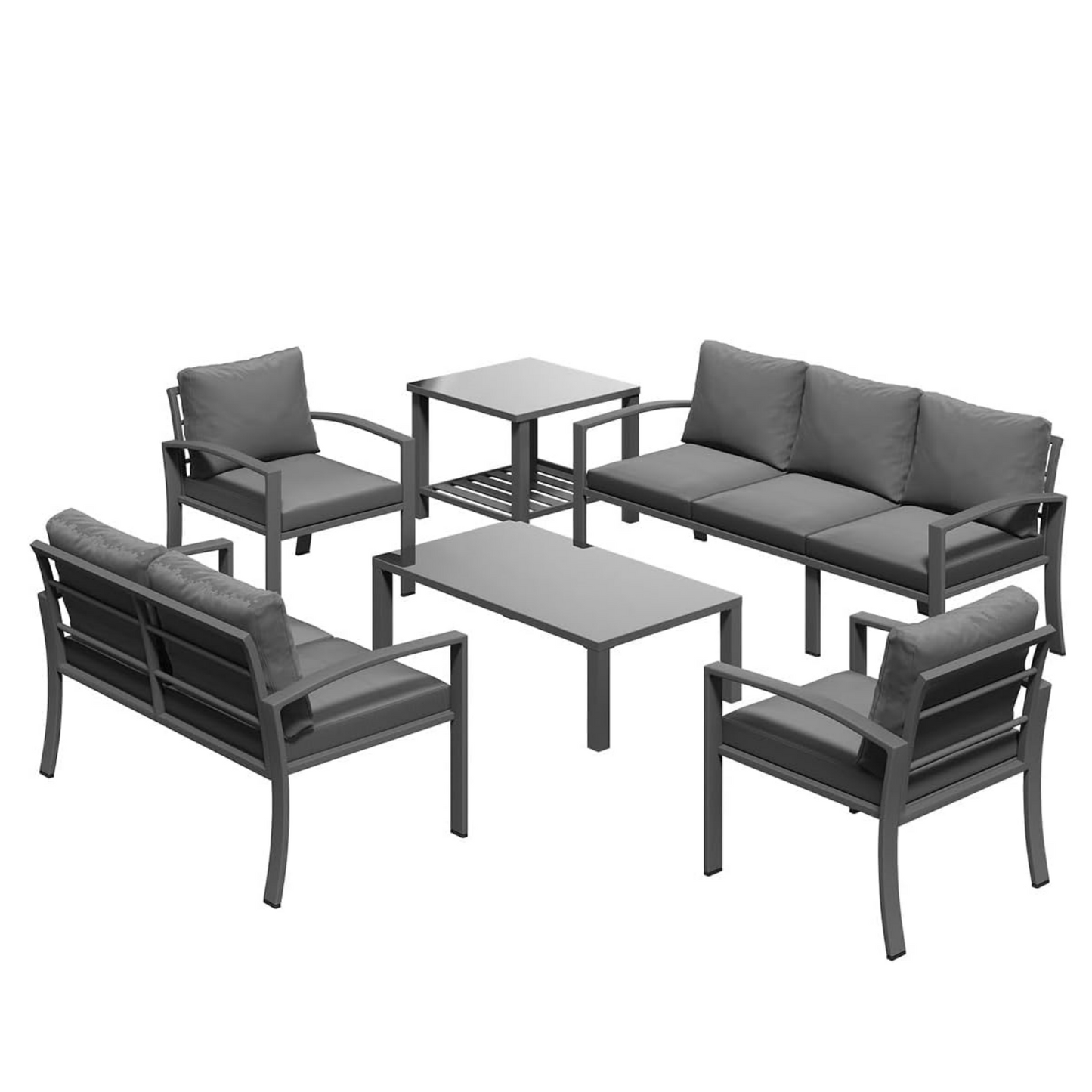 YODOLLA Metal Patio Furniture Set 7 Seats Modern Outdoor Furniture with Coffee Table & Side Table