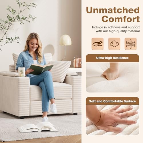 YODOLLA Oversized Chaise Lounge Chair, Lounge Chair Indoor with Ottoman, Beige