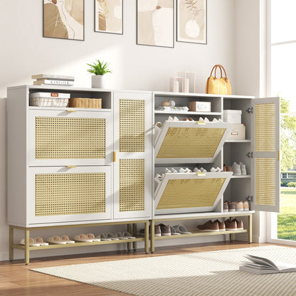 YODOLLA Rattan Shoe Cabinet Storage Organizer with 2 Tilt Drawers Living Room