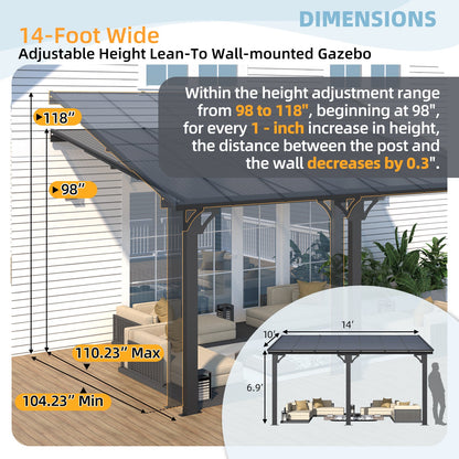 YODOLLA 14' × 10’ Adjustable Height Outdoor Gazebo Pergola for Patio