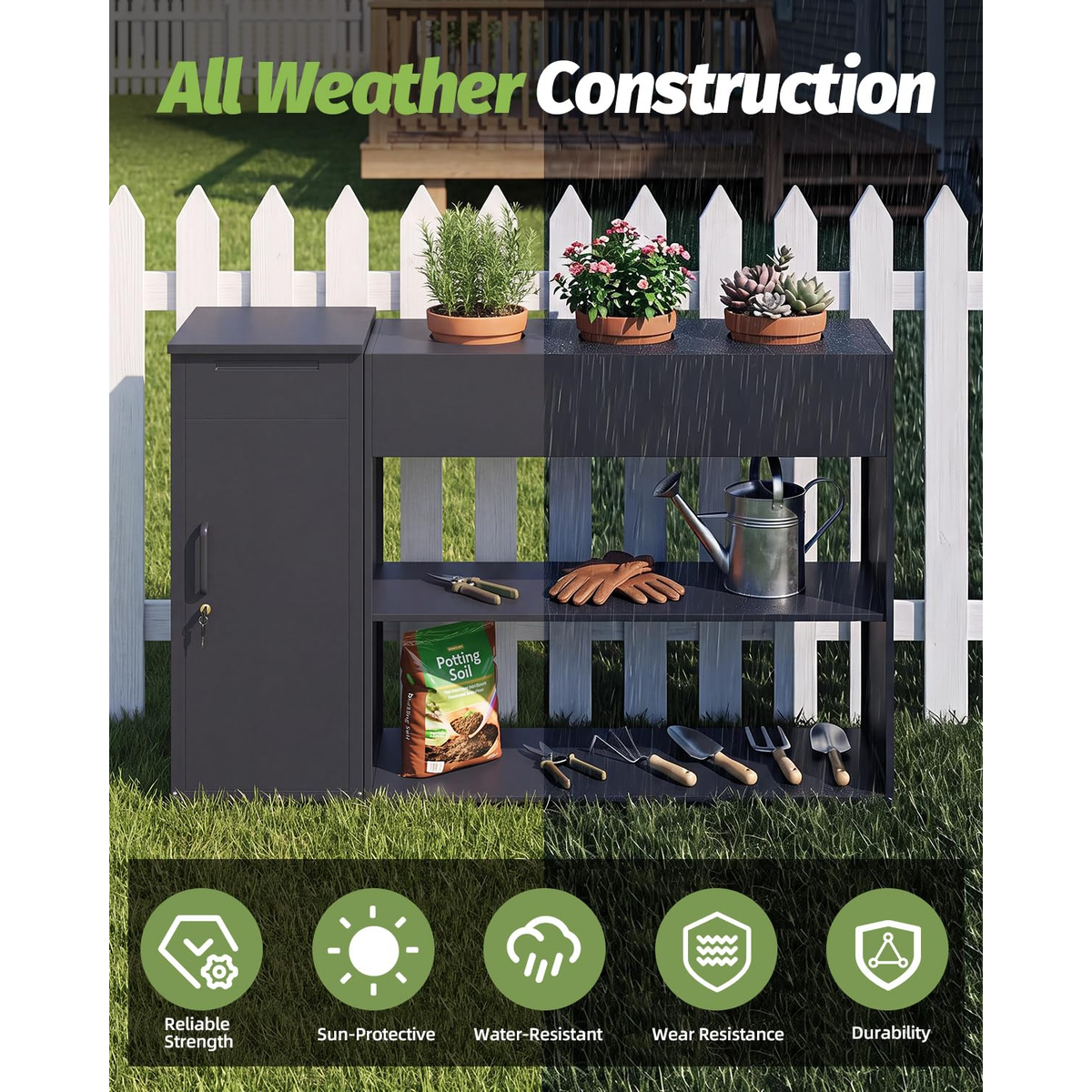 YODOLLA 3‑in‑1 Outdoor Parcel Drop Box with Raised Garden Bed & Storage Shelves
