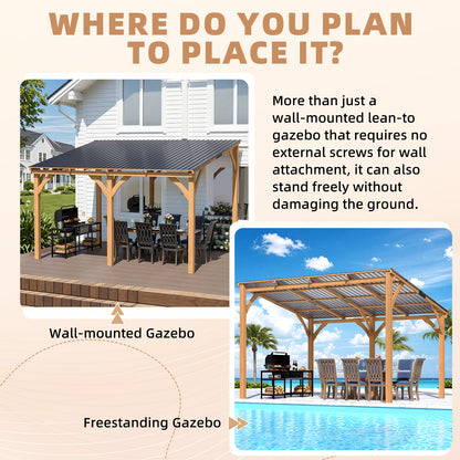 YODOLLA 12' x 10' Outdoor Wood Gazebo Lean to Hardtop Cedar Pergolas