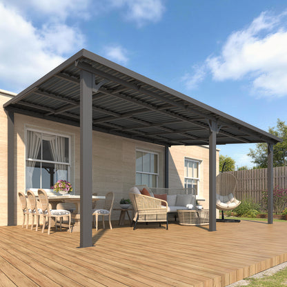 YODOLLA 16' x 12' Outdoor Pergola Hardtop Gazebo Wall-Mounted Lean to Metal Awnings Gazebos