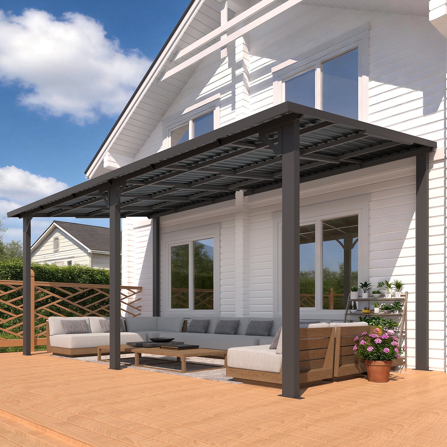 YODOLLA 16' x 8' Pergola Hardtop Gazebo Outdoor Lean to Metal Pergolas and Gazebos