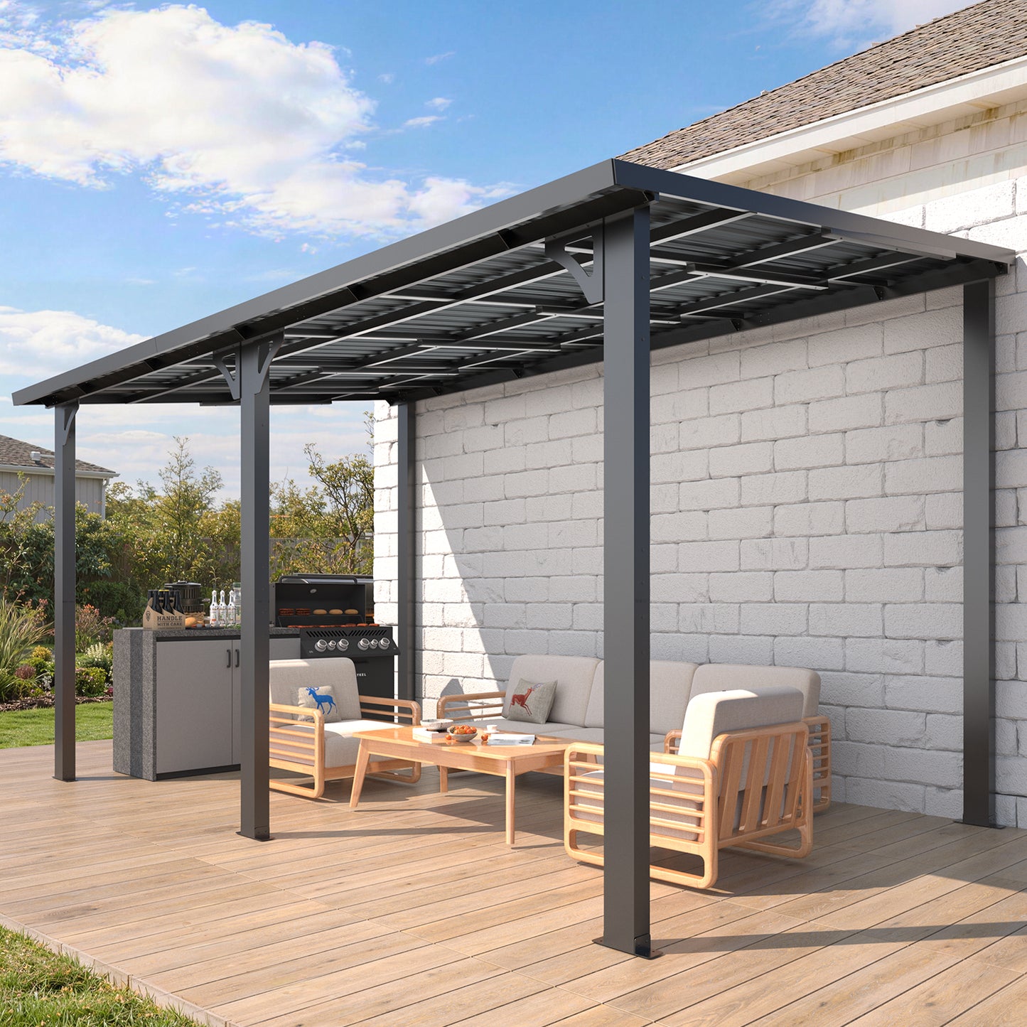 YODOLLA 14' x 8' Gazebo Hardtop Pergola Heavy Duty Lean to Metal Pergolas and Gazebos