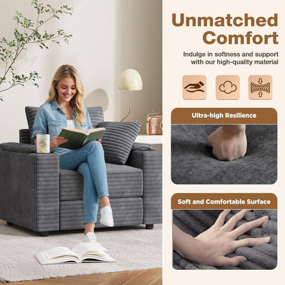 YODOLLA Oversized Chaise Lounge Chair, Lounge Chair Indoor with Ottoman, Grey