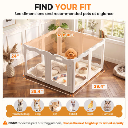 YODOLLA Pet Clear Acrylic Dog Playpen Indoor w/Door, 24" H, 8 Panels, White