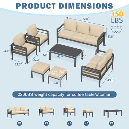 YODOLLA 7 Pieces Aluminum Patio Furniture Set, Beige Cushions
