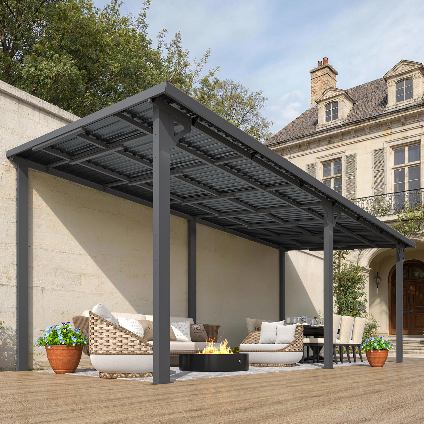 YODOLLA 20' x 8' Hardtop Gazebo Pergola Heavy Duty Lean to Metal Pergolas and Gazebos