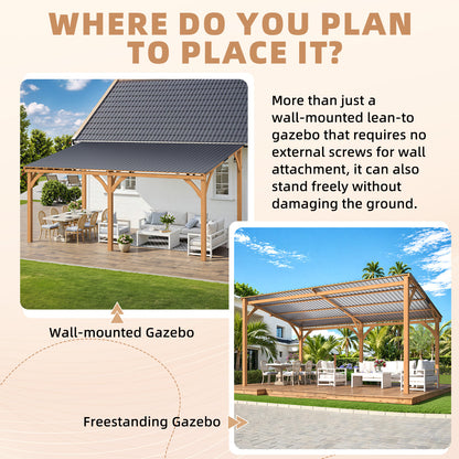 YODOLLA 16' x 10' Outdoor Wood Gazebo Lean to Hardtop Cedar Pergolas