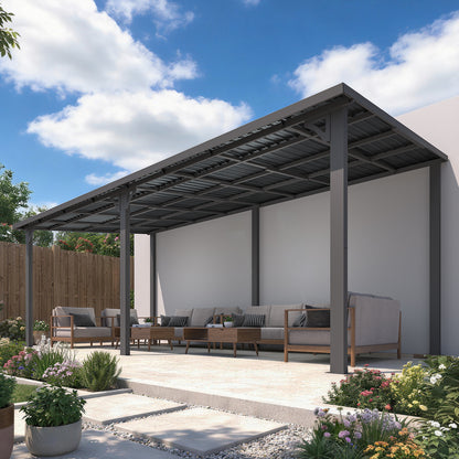 YODOLLA 20' x 10' Pergola Hardtop Gazebo Wall-Mounted Heavy Duty Lean to Metal Awnings Gazebos