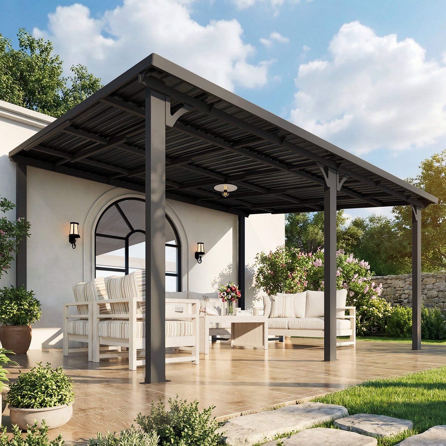 YODOLLA 14'x12' Pergola  Hardtop Gazebo Outdoor Lean to Metal Pergolas and Gazebos