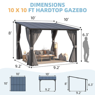 YODOLLA 10’ x 10’ Wall-Mounted Lean to Pergola Gazebo with Curtains and Netting