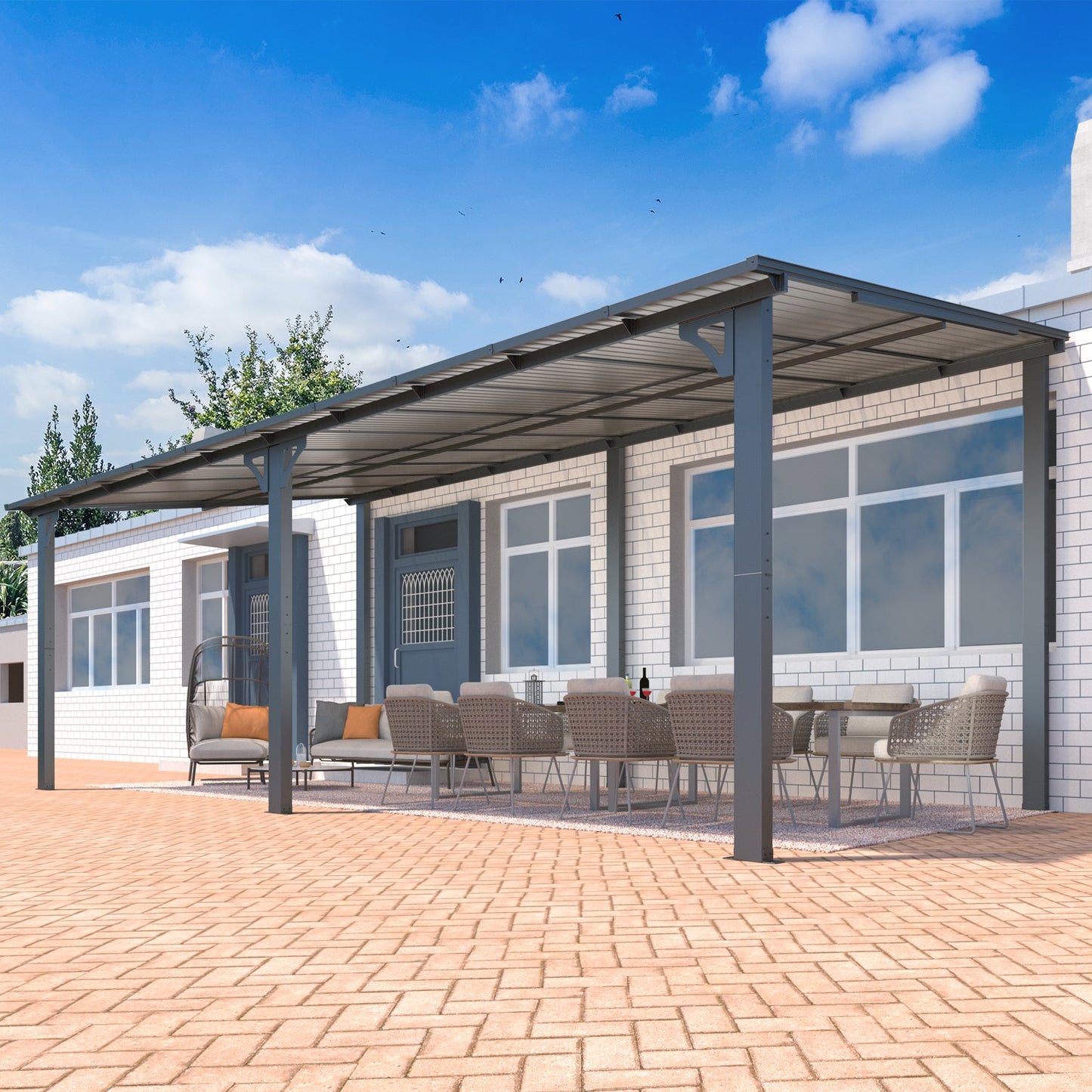 YODOLLA 20' x 10' Gazebo Outdoor Pergola Large Wall-Mounted Hard Top Lean to Metal Gazebo