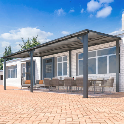 YODOLLA 20' x 10' Gazebo Outdoor Pergola Large Wall-Mounted Hard Top Lean to Metal Gazebo