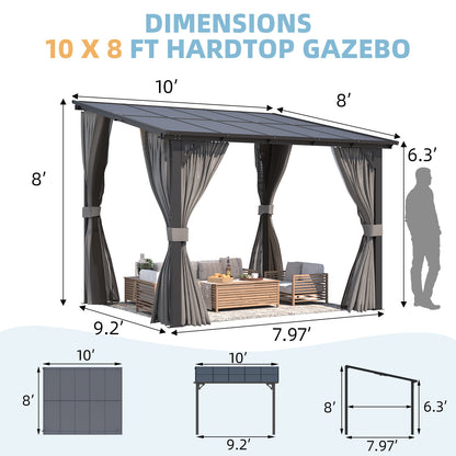 YODOLLA 10' X 8' Small Wall-Mounted Lean to Pergola Gazebo with Curtains and Netting