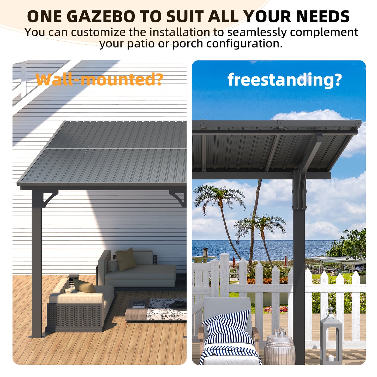 YODOLLA 16'x10' Outdoor Lean to Hardtop Metal Carport Gazebo Freestanding Pergolas