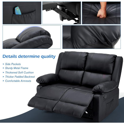 YODOLLA 2 Seat Loveseat Recliner with Heat&Massage Function, Faux Leather Black