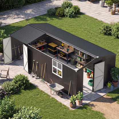 YODOLLA 20' x 10' Outdoor Storage Shed Large 10x20 Metal Sheds with Windows Utility Tool Storage