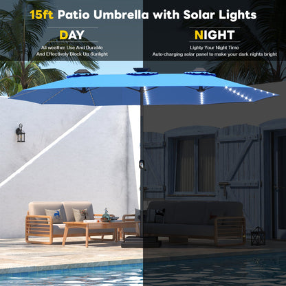 YODOLLA 15ft Patio Umbrella with Solar Lights, Blue