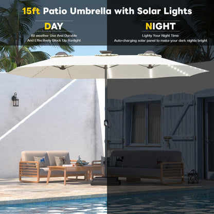 YODOLLA 15ft Patio Umbrella with Solar Lights, Cream