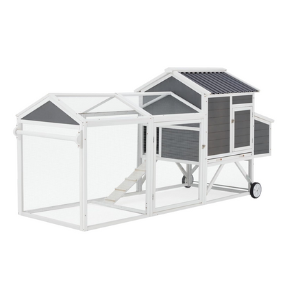 YODOLLA 95“ Wooden Chicken Coop Chicken Tractor Hen House, Natural Wood