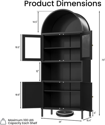 YODOLLA 73'' Arched Metal Bookshelf Display Cabinet