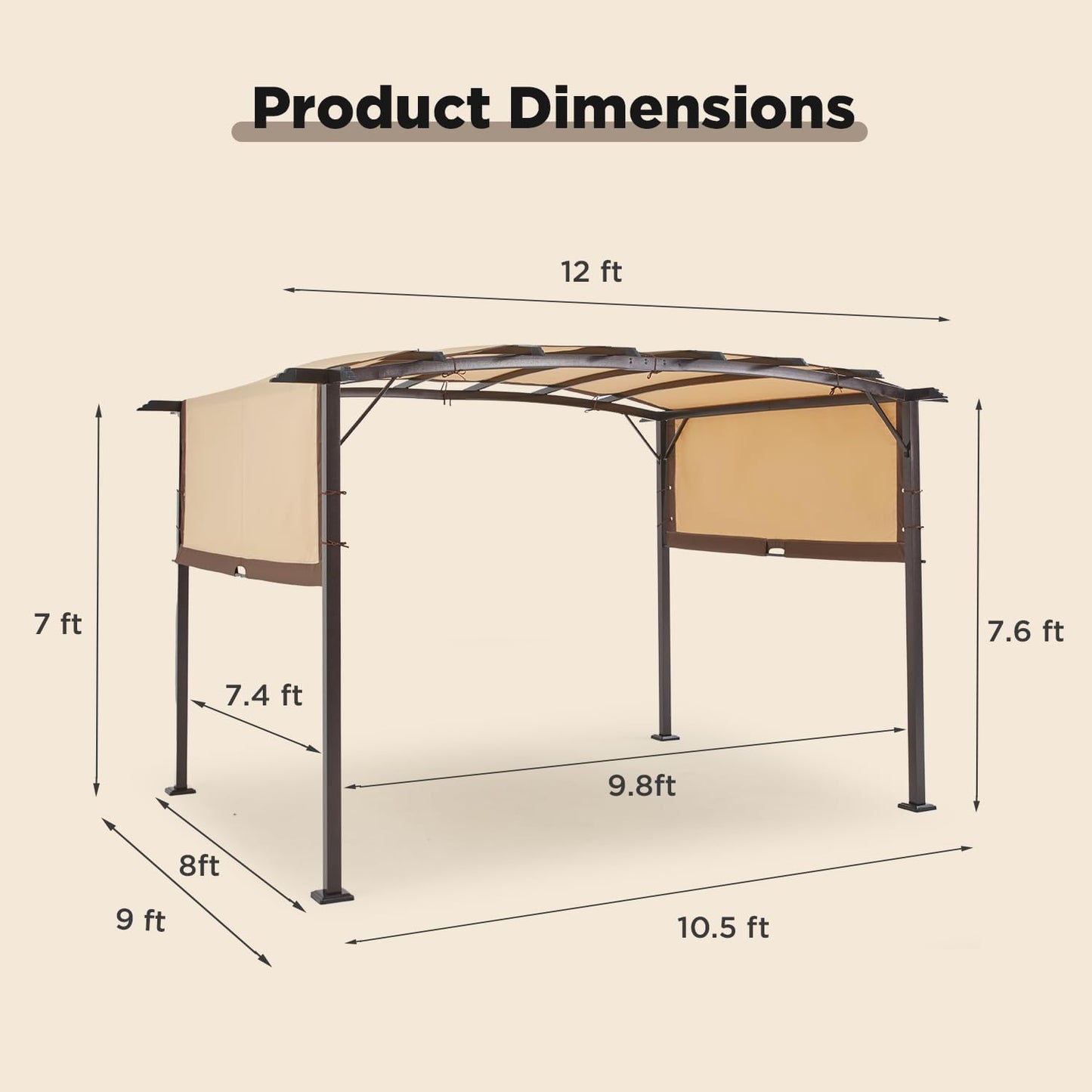 YODOLLA Metal 9' x 12' Outdoor Pergola and Gazebos, Beige