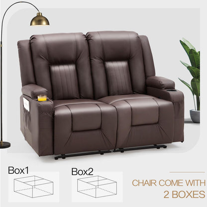 YODOLLA Reclining Loveseat Double Recliner Home Theater Seating, Brown